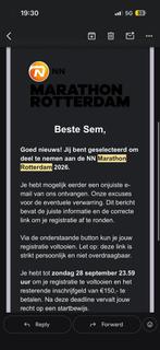 Startbewijs Rotterdam Marathon (42.195km), Tickets en Kaartjes, Evenementen en Festivals, Eén persoon