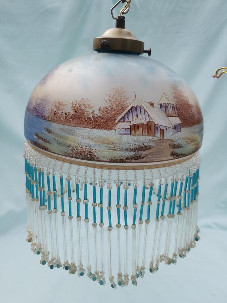 Vintage Art Nouveau lamp Hanglamp met Kralenrand Daum Gypsy, Huis en Inrichting, Lampen | Hanglampen, Zo goed als nieuw, Minder dan 50 cm