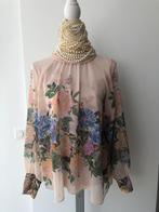 Zara bloes beige bloemen 42 44 xl xxl, Kleding | Dames, Tops, Verzenden, Maat 42/44 (L), Zo goed als nieuw, Lange mouw
