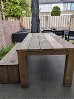 Tuintafel met bank, Ophalen of Verzenden, Gebruikt, Rechthoekig, Hout