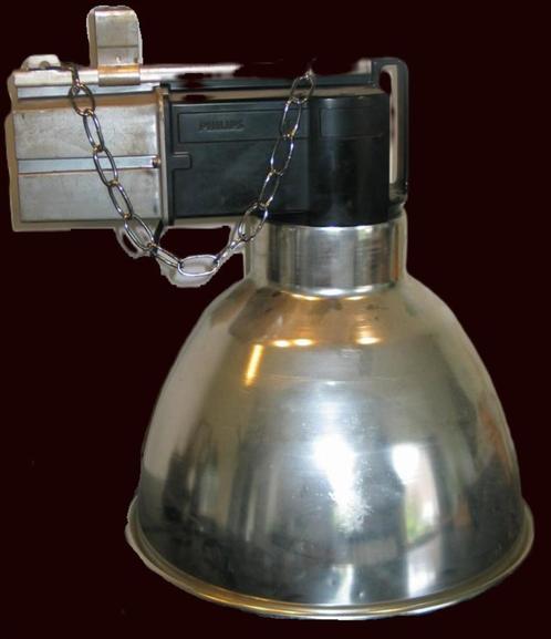 Vintage metalen industriele philips lamp 250 watt 230 volt, Huis en Inrichting, Lampen | Hanglampen, Gebruikt, Minder dan 50 cm