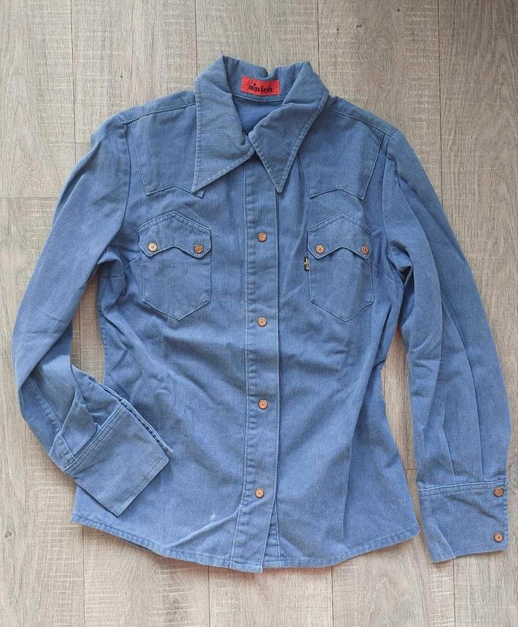 Vintage 70s rare Miss Levis corduroy Western blouse, Kleding | Dames, Blouses en Tunieken, Gedragen, Maat 36 (S), Blauw, Ophalen of Verzenden