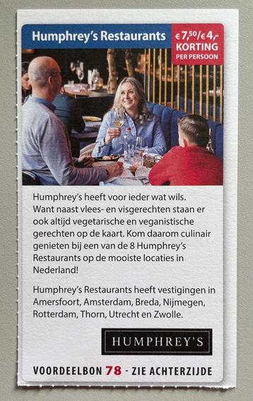 Kortingsbon Humphrey‘s restaurants beschikbaar voor biedingen