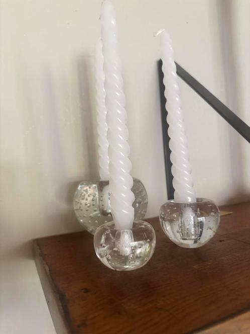 Glazen Kandelaars Set van 3, Huis en Inrichting, Woonaccessoires | Kandelaars en Kaarsen, Zo goed als nieuw, Kandelaar, Minder dan 25 cm