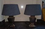 2 Lampen met zilveren voet en blauwe kap, Ophalen of Verzenden, Zo goed als nieuw, Stof, Minder dan 100 cm