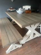 Landelijke eettafel met bijbehorend bankje, Huis en Inrichting, Tafels | Eettafels, Gebruikt, 200 cm of meer, Vijf personen of meer