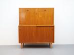Vintage wandmeubel Deens met klep en lades, Ophalen, Teakhout, Zo goed als nieuw, Minder dan 150 cm