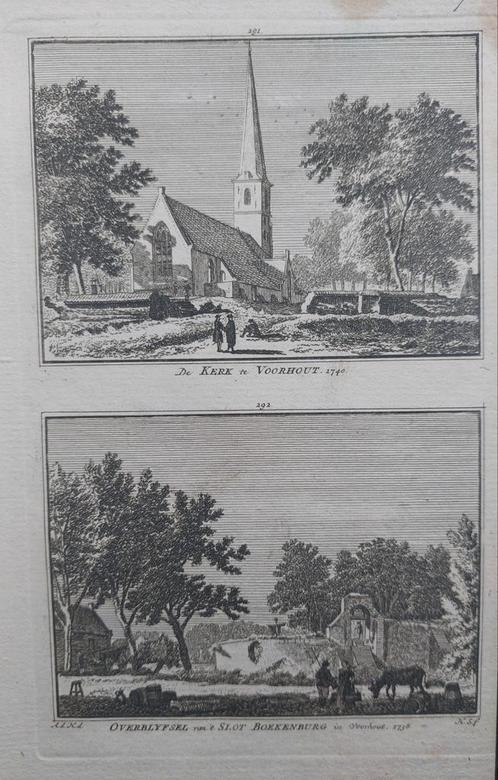 291-292 / Kerk te Voorhout & Slot Boekenburg in Voorhout, Antiek en Kunst, Kunst | Etsen en Gravures, Ophalen of Verzenden