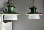 2x Lamp/hanglamp, mooi vintage/industrieel, emaille/melkglas, Minder dan 50 cm, Gebruikt, Ophalen