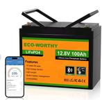 12V 100Ah LiFePO4 Accu met Bluetooth eco worthy, Caravans en Kamperen, Camper-accessoires, Ophalen, Zo goed als nieuw