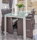 Te koop zgan lederen verstelbare eetkamerstoelen donkerbruin, Huis en Inrichting, Stoelen, Ophalen, Zo goed als nieuw, Bruin, Vier