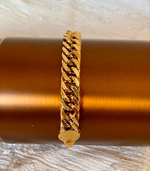 Heren Cubaanse armband goldplated rvs JH., Sieraden, Tassen en Uiterlijk, Armbanden, Zo goed als nieuw, Staal, Goud, Verzenden