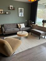 Leren bank, grijs, hele goede staat & Incl hocker, Ophalen, Zo goed als nieuw, Leer, Modern