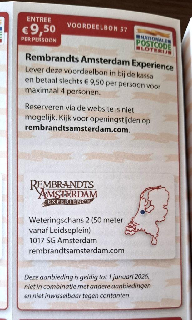 Rembrandts Amsterdam Experience €9,50 p.p., Tickets en Kaartjes, Musea, Drie personen of meer, Kortingskaart