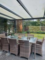 Tuintafel wicker met 8 stoelen en groene kussens, Tuin en Terras, Tuintafels, Ophalen, Gebruikt, Rechthoekig, Wicker