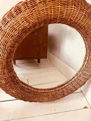 Vintage retro rotan spiegel rond 