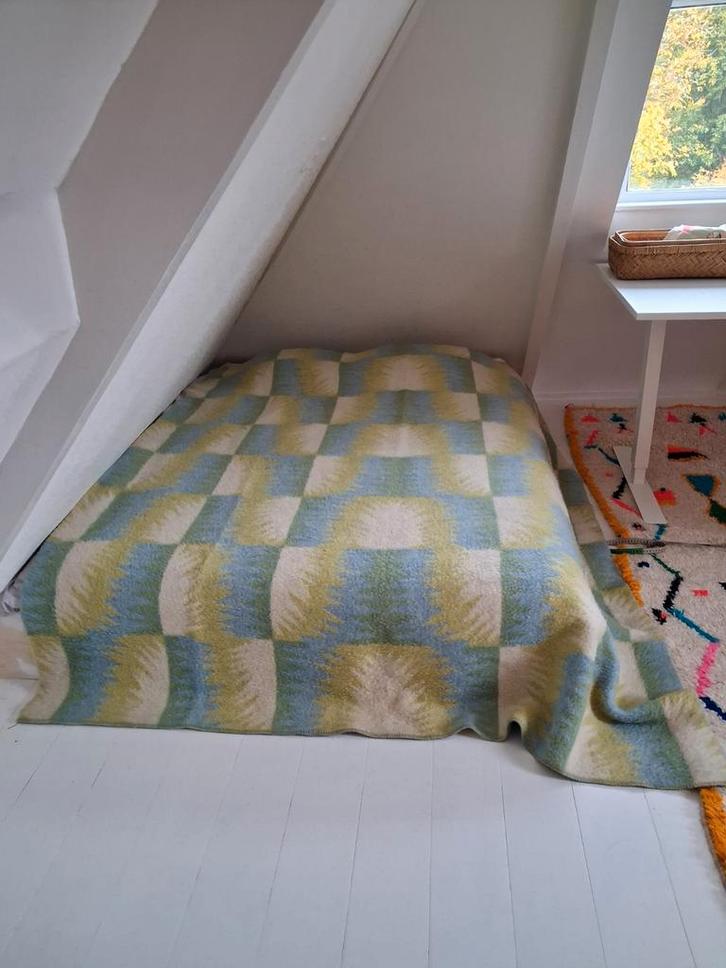 Vintage wollen deken - zigzag patroon, Huis en Inrichting, Woonaccessoires | Plaids en Woondekens, Ophalen of Verzenden