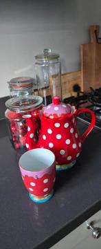 Oilily Theepot met Mok rood met stippen, Huis en Inrichting, Keuken | Servies, Ophalen, Gebruikt