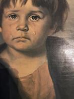 Mooi VINTAGE prent HUILEND JONGETJE in dikke houten lijst, Antiek en Kunst, Kunst | Schilderijen | Klassiek, Ophalen of Verzenden