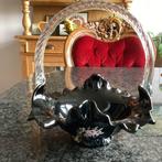 Mand, zwart glas, Fenton, handbeschilderd, bloem, vintage, Ophalen