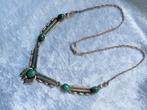 Mooi Zilveren Collier met Malachiet, Sieraden, Tassen en Uiterlijk, Antieke sieraden, Verzenden, Zilver, Ketting, Met edelsteen