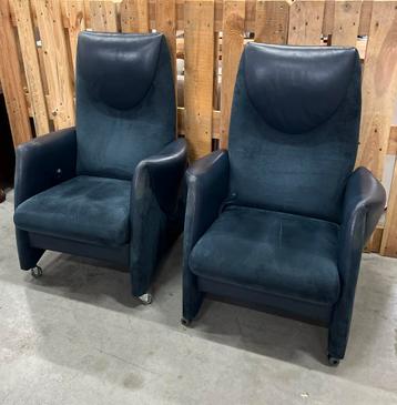Set 2 Blauwe Verstelbare Relaxfauteuils op Wieltjes beschikbaar voor biedingen