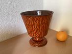 Vintage jaren 60 oranje bloempot op voet,hoog 14,5 cm,retro, Ophalen of Verzenden
