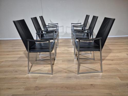 6x KFF Tibed Skid Eetkamerstoelen - Zwart - Leder - Design, Huis en Inrichting, Stoelen, Zo goed als nieuw, Vijf, Zes of meer stoelen