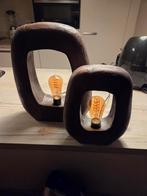 Set van 2 design schemerlampen van hout, Huis en Inrichting, Lampen | Tafellampen, Ophalen, Hout, Minder dan 50 cm