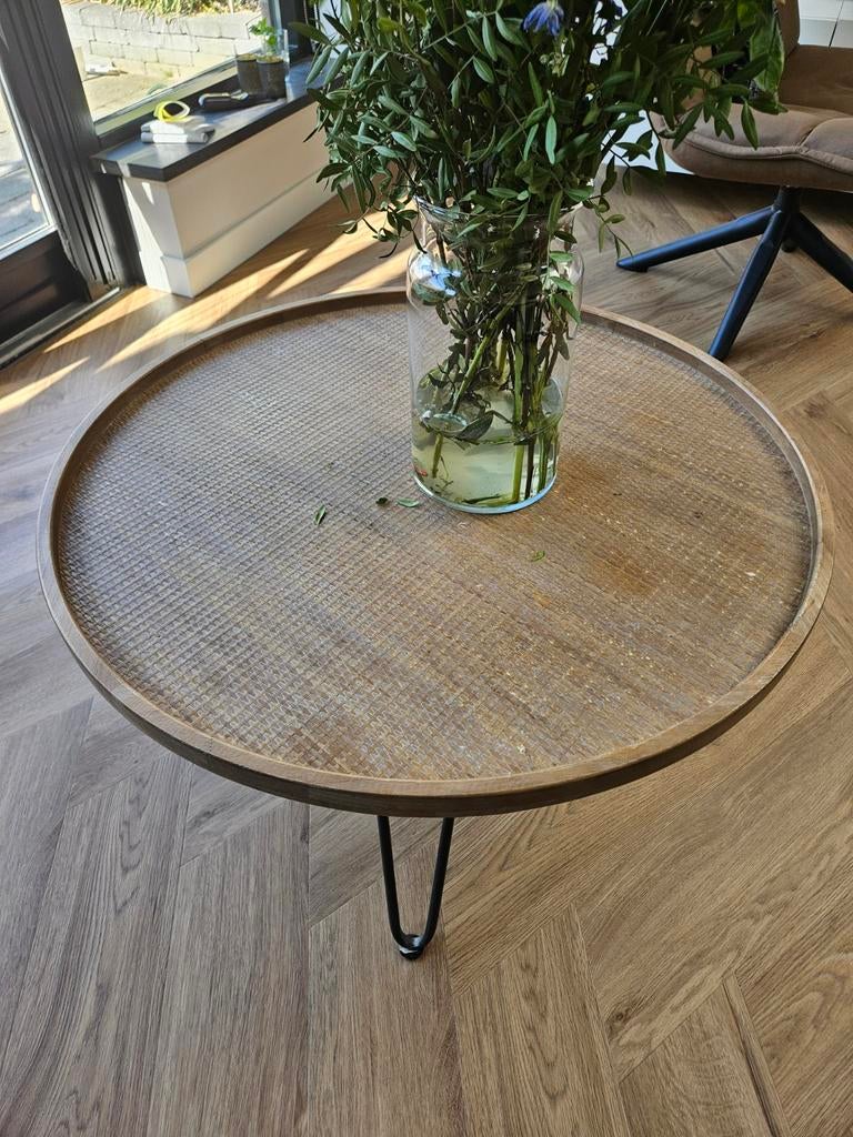 Ronde salontafel 80x80 met houten blad, Overige houtsoorten, 50 tot 100 cm, Modern, Industrieel, Rond