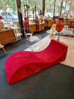 Vintage sofa inklapbaar rood velvet, Ophalen, Gebruikt, Eenpersoons, .