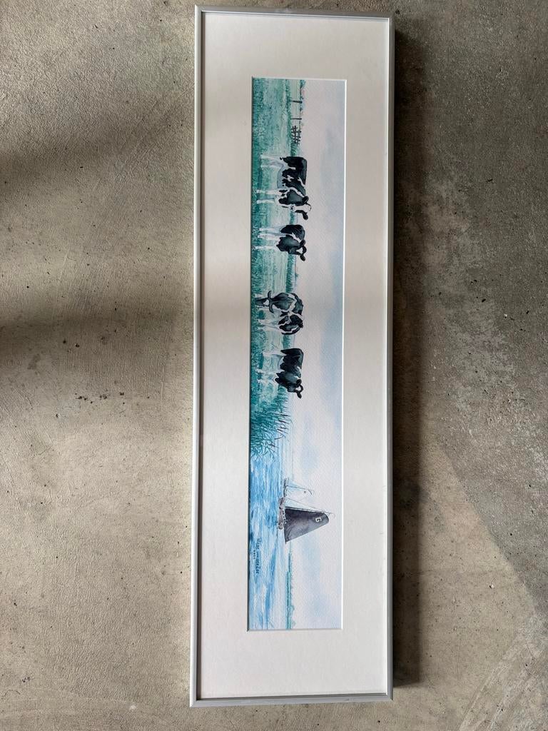 Schilderij Wiebe van der Zee - Koeien en zeilboot, Ophalen