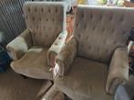 Twee gebruikte gecapitonneerde fauteuils  gratis af te halen, Ophalen, Gebruikt, 75 tot 100 cm, 75 tot 100 cm