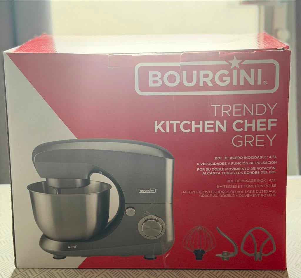 BOURGINI Trendy Kitchen Chef Grey Keukenmachine, 4 liter of meer, Ophalen, Gebruikt, 3 snelheden of meer