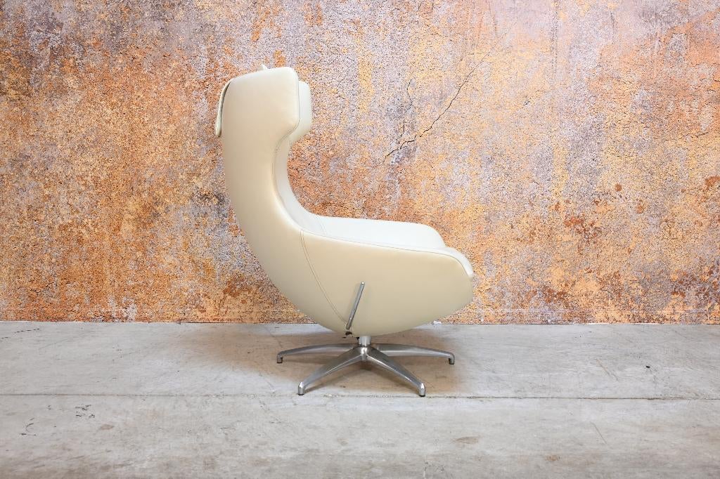ZGANieuw witte leren Leolux Caruzzo design draaifauteuil, Huis en Inrichting, Leolux, Leolux, 75 tot 100 cm, Ophalen of Verzenden