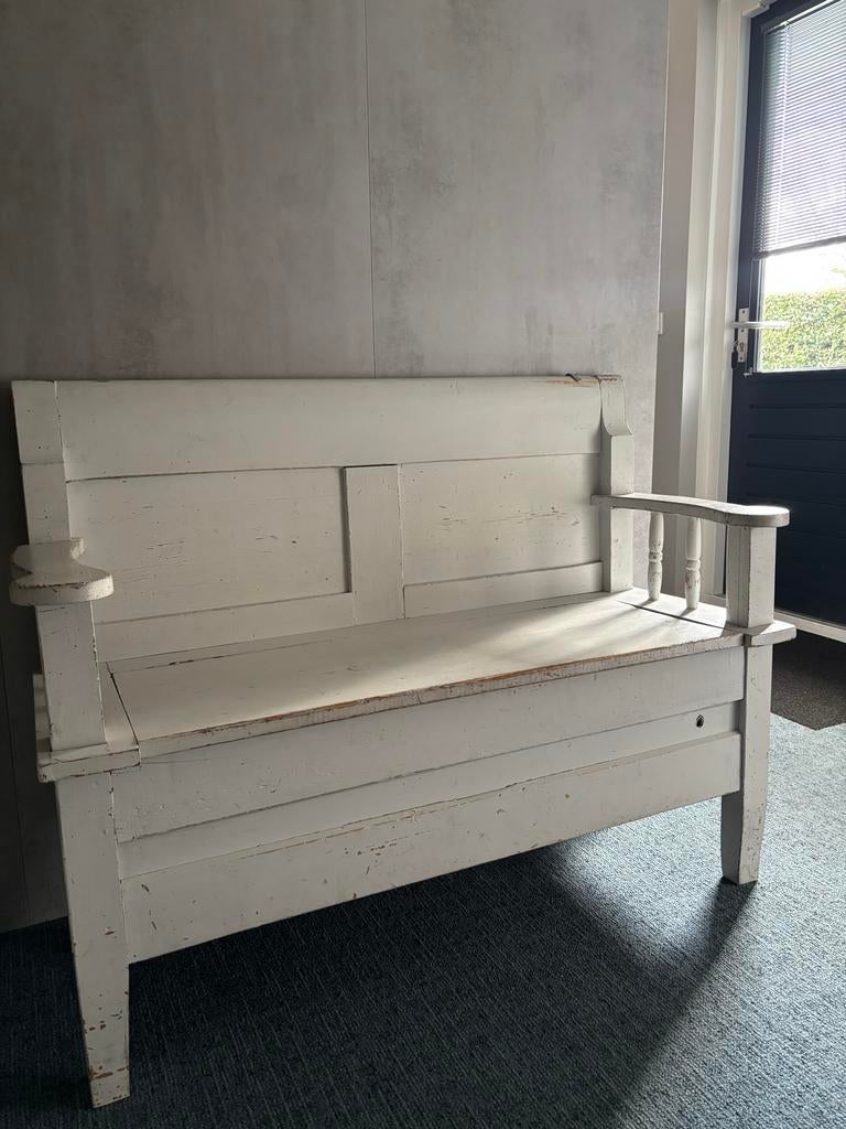 Brocante witte klepbank, Antiek en Kunst, Curiosa en Brocante, Ophalen