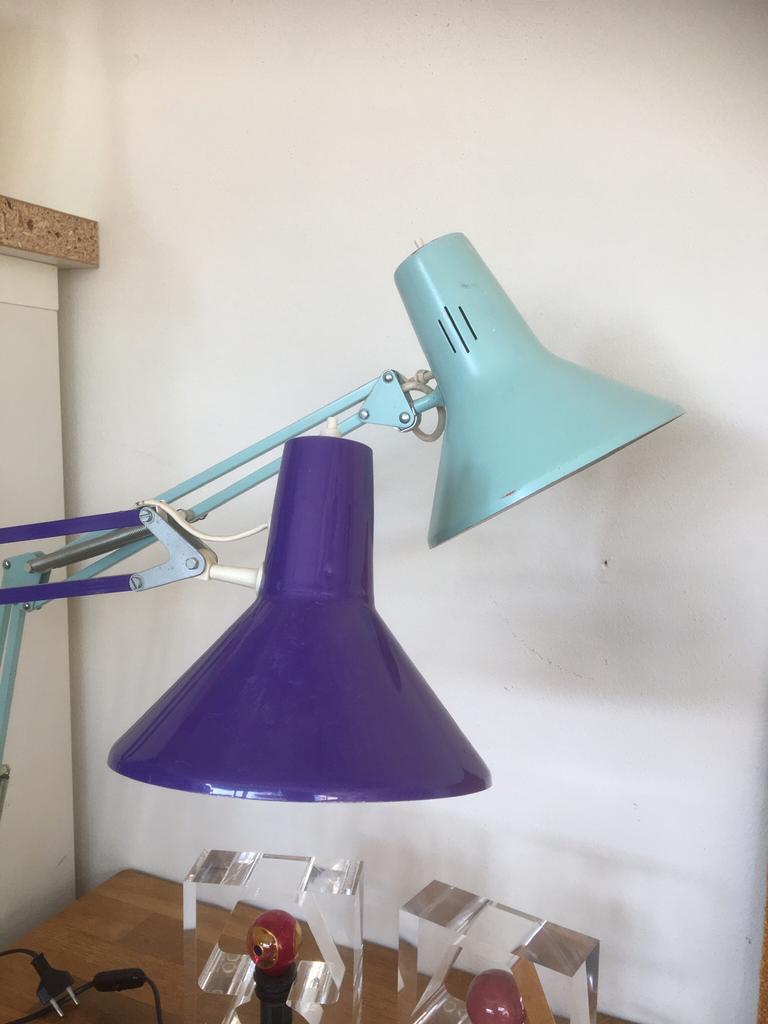 Vintage architecten lamp .  Mint groen. En paars Jaren 60/70, Ophalen of Verzenden, Huis en Inrichting