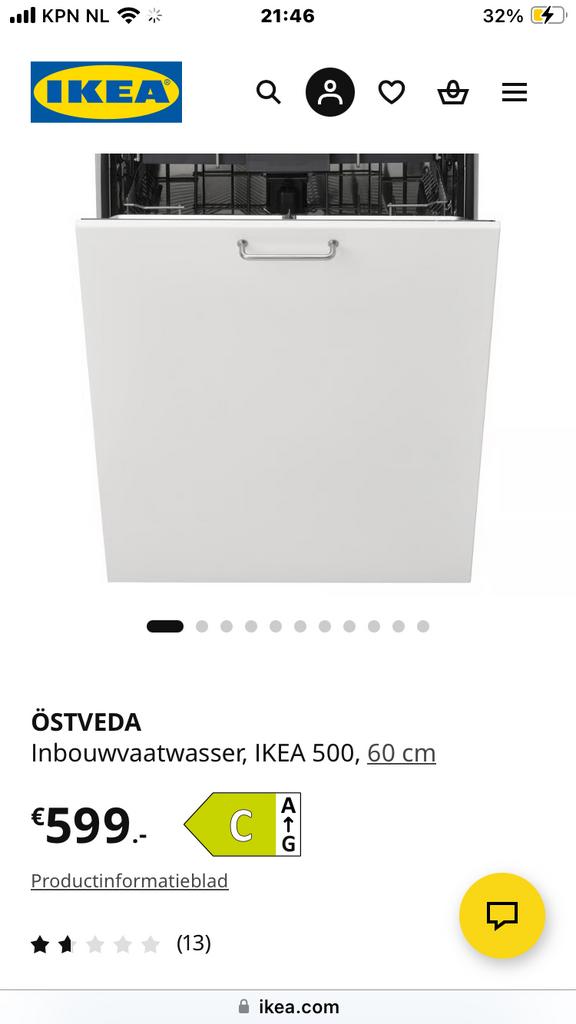 IKEA ÖSTVEDA Inbouwvaatwasser, 60 cm, Witgoed en Apparatuur, Vaatwasmachines, Ophalen of Verzenden, Gebruikt, Inbouw, 60 cm of meer