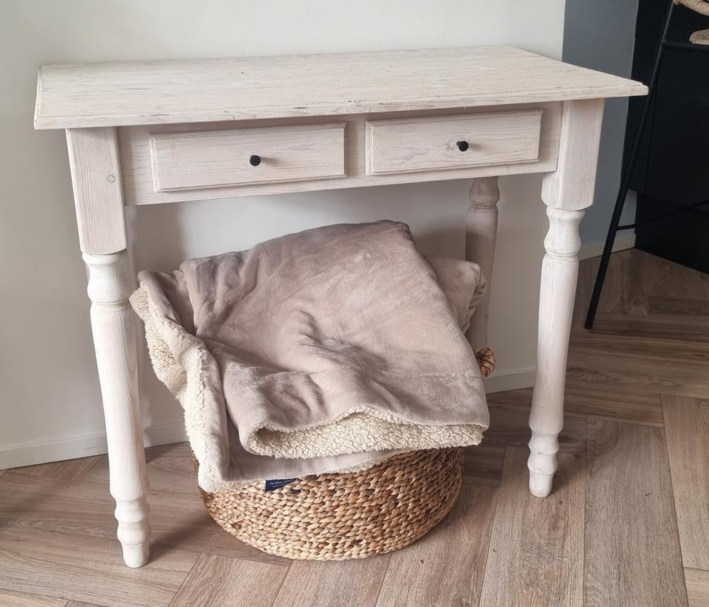Sidetable whitewash met 2 lades - 77x88x49cm, Huis en Inrichting, Tafels | Sidetables, Ophalen, Gebruikt, 50 tot 100 cm, Landelijk
