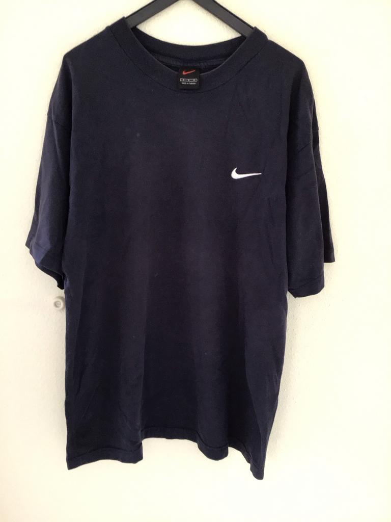 Vintage Nike T-shirt - zwart met Swoosh, Ophalen of Verzenden, Zo goed als nieuw, Maat 52/54 (L), Blauw