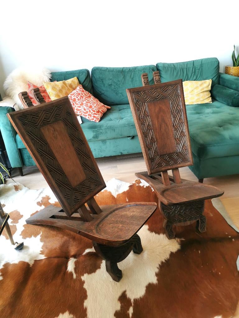 Vintage 1960s ceremonie congo stoelen, Ophalen, Gebruikt, Twee, Bruin