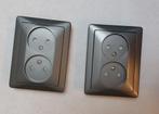 2 nieuwe dubbele inbouw stopcontacten antraciet kinderbesch., Ophalen of Verzenden, Nieuw, Stopcontact