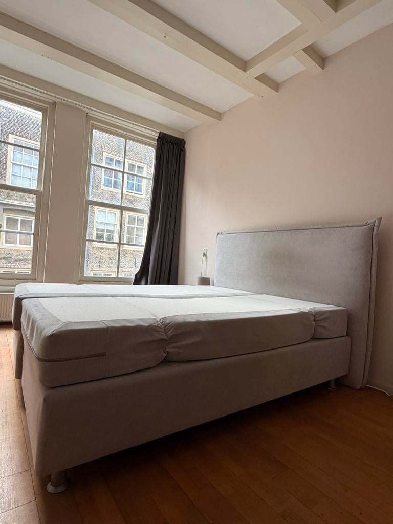 Boxspring 160x200 lichtgrijs, Ophalen, Gebruikt, Tweepersoons, 200 cm