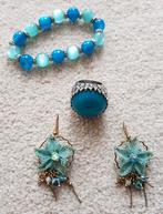 Kralen armband blauw ring oorbellen zeester sieraden setje, Verzenden, Gebruikt