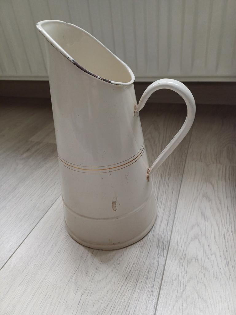 Vintage geëmailleerde kan - Crèmekleurig, Antiek en Kunst, Ophalen of Verzenden