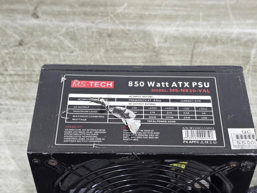 Ms-tech 850w max voeding psu power supply ms-n850-val, Computers en Software, Ophalen of Verzenden, Gebruikt