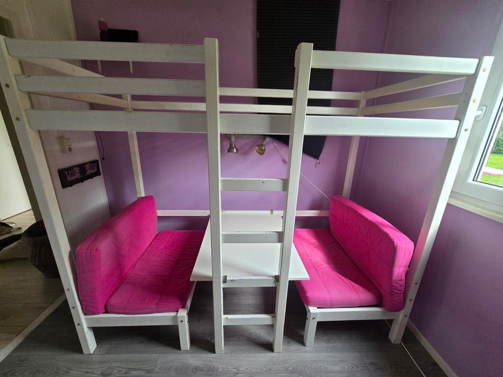 Hoogslaper met bankjes en extra bed, Gebruikt, Eenpersoons, Ophalen of Verzenden, 90 cm
