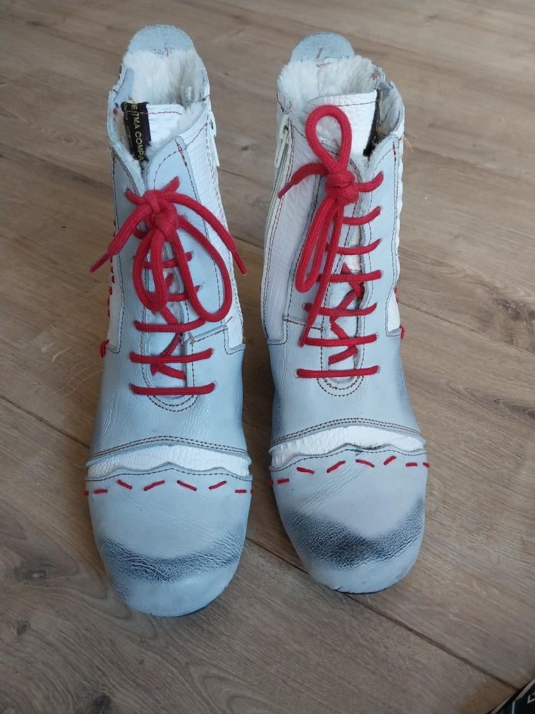 Maria leren enkellaarsjes maat 39 blauw, wit en rood, Ophalen of Verzenden