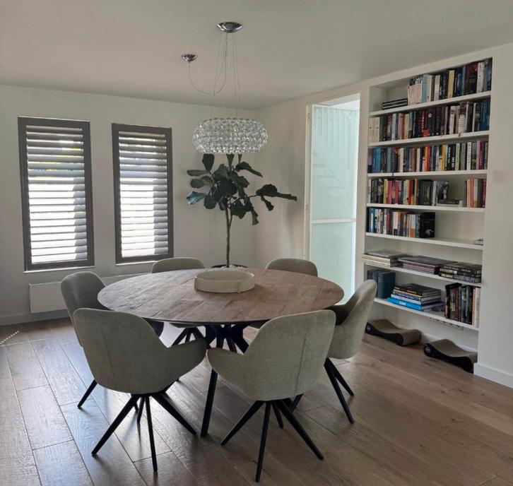 metropole teakhout  tafel rond 160 cm, Huis en Inrichting, Tafels | Eettafels, Zo goed als nieuw, 150 tot 200 cm, 150 tot 200 cm