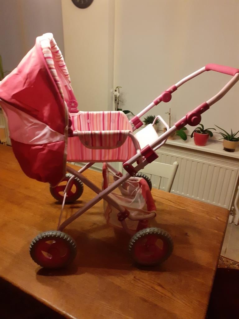 Roze poppenwagen met streepjespatroon, Ophalen of Verzenden